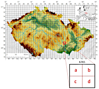 KFME síť používaná při mapování rozšíření druhů v České republice